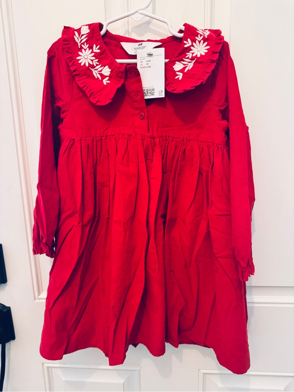 H&M Girls' Red Embroidered Collar Dress